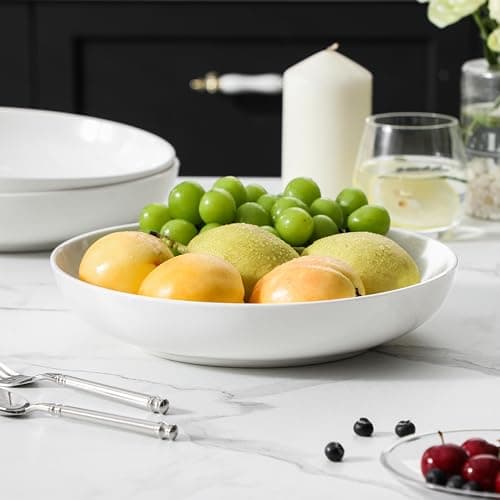 MALACASA 10" Large Pasta Bowls, 56 OZ White Salad Bowls Soup Bowls, Porcelain Serving Bowls Set of 4, Large Kitchen Bowl Plates Pasta Plates, Microwave & Dishwasher Safe, Series RE thumbnail 5