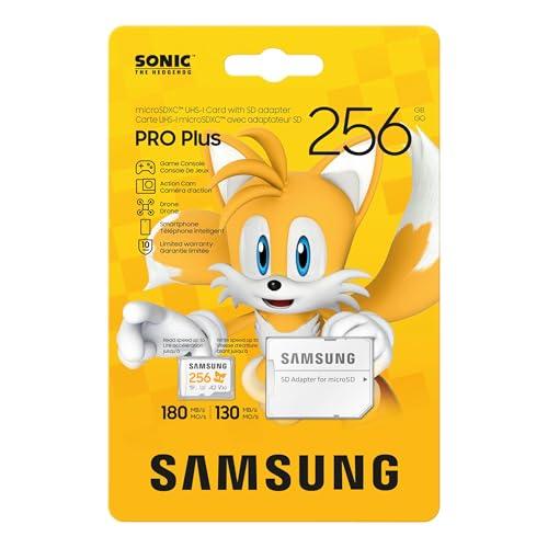 Samsung PRO Plus Sonic The Hedgehog + Adapter, 256GB microSDXC, Up-to 180MB/s, Full HD & 4K UHD, UHS-I, C10, U3, V30, A2, for Nintendo-Switch, Steam Deck, GoPRO, DJI Drone, Tablets