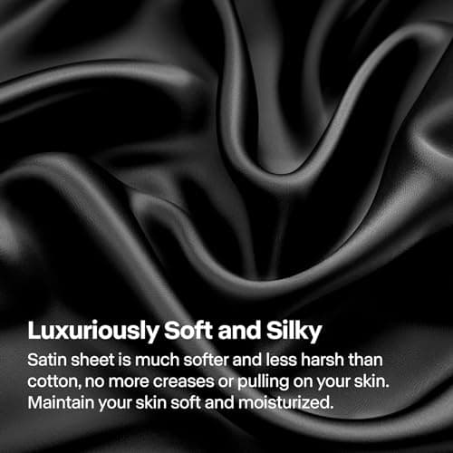 BEDELITE Satin Sheets Queen Size Bed Set, Luxury Soft Black Silky Sheets for Hair and Skin, Similar to Silk Bed Sheets Set 4 Pieces with 1 Deep Pocket Fitted Sheet, 1 Flat Sheet, a thumbnail 3