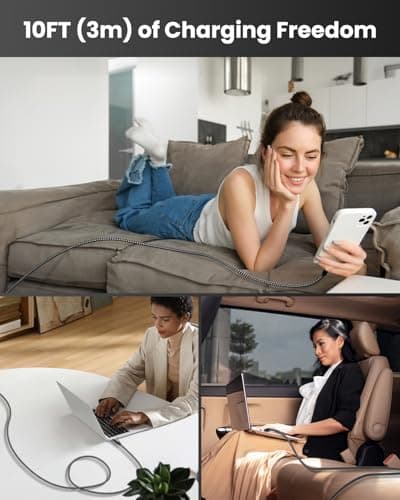 SwaggWood USB C to USB C Cable, 3Pack 10FT 60W USB C Fast Charging Cable Nylon Braided Type C Charger Cord for iPhone 17/16/15/iPad Pro/MacBook Air and More thumbnail 4