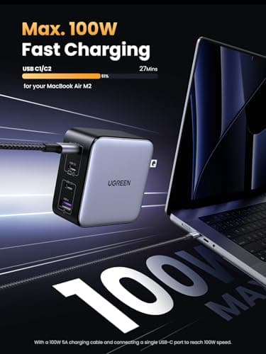 UGREEN Nexode 100W GaN USB C Charger, 4-Port Compact Foldable Fast Laptop Charger Power Adapter for MacBook Pro/Air, iPad Pro, iPhone 17/16/15 Series, Galaxy S25/S24, Pixel 10/9, S thumbnail 2