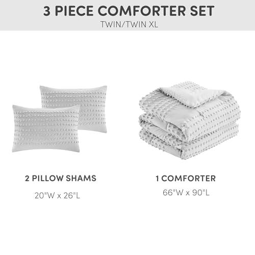 Comfort Spaces Cotton Comforter Set Jacquard Pom-Pom Tufts Design, Down Alternative, All Season Modern Bedding, Matching Shams, Twin/Twin XL, Grey 3 Piece thumbnail 5