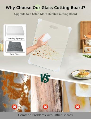 Set Tabla de Cortar de Vidrio Templado 12x16, Antideslizante y Resistente, Incluye Accesorios