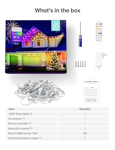 Miniatura de Luces Exteriores Permanentes Inteligentes RGB de 200 Pies, Control App/Remoto, Música, IP65 8