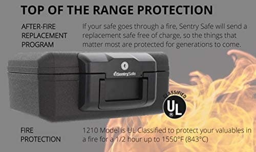 SentrySafe Fireproof Safe with Key Lock, Chest Lock Box for Home or Travel Secures Money, Documents, 0.18 Cubic Feet, 6.1 x 14.3 x 11.2 Inches, 1210 thumbnail 2