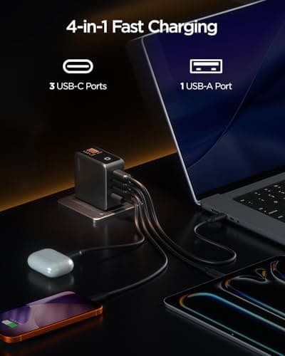 wegear 140W GaN USB C Charger Block, 4-Port PD3.1 Fast Wall Charger with Smart Display & Touch Control, Foldable Power Adapter with 240W USB-C Cable for MacBook Pro, iPhone 18/17, iPad, Galaxy S25/S24