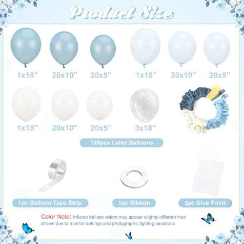 NUTTYBASH Dusty Blue Balloon Arch Kit Light Blue White Balloon Garland Kit thumbnail 8