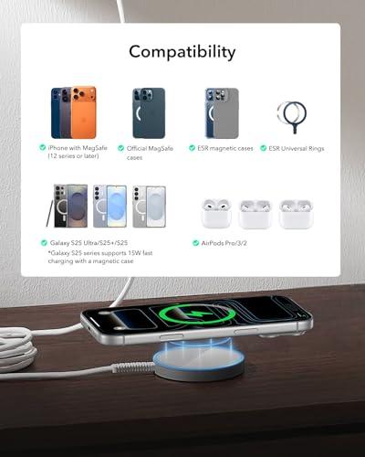 ESR for Magsafe Charger, 2 Pack 15W Wireless Charger, Magsafe Charger for iPhone 17/16/15/14/13/12, AirPods 4/3/Pro/Pro 2,Galaxy S25,Strong Magnetic Charging Pad with Type-C Cable,