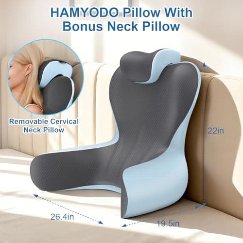 Reading Pillow for Sitting in Bed,22" H Back Support Pillow for Sitting up,Back Rest & Lumbar Support Pillows with Arms, Bed Rest Chair Cushion,Chaise Lounges Reclining,Gaming,Work