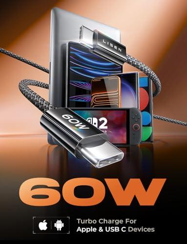 Miniatura de Paquete de 5 Cables LISEN USB-C a USB-C 60W de Carga Rápida 3