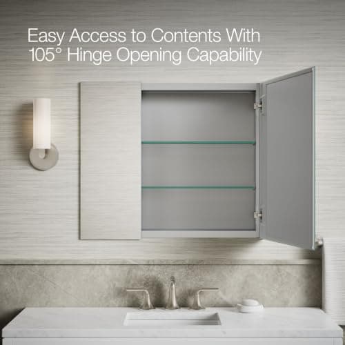 Kohler 55064-NA Embark Slim Medicine Cabinet Mirror, Adjustable Shelves with Mirrored Doors, 30 in. W x 26 in. H thumbnail 7
