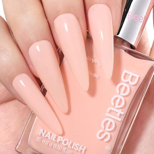 Beetles Nail Polish Bubble Bliss, 2 in 1 Nail Strengthener Polish Growth Nail Ridge Filler Base Coat Nail for Damaged Thin Nails Natural Nails Bubbly Bliss Nude Pink 15ML thumbnail 8