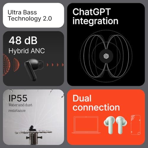 CMF By Nothing Buds 2 48dB Hybrid ANC True Wireless Earbuds, Strong and Comfort Noise Cancelling, Ultra Bass and Dirac Sound, in-Ear Detection, 55H Playtime, 6ENC Mics, Bluetooth 5 thumbnail 4