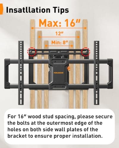 Perlegear UL Listed Full Motion TV Wall Mount for 42-90" TVs up to 132lbs
