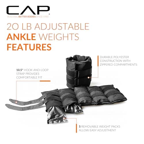 Miniatura de CAP Barbell HHA-CB020A1 20-Pound Pair Adjustable Ankle Weights, Black 4