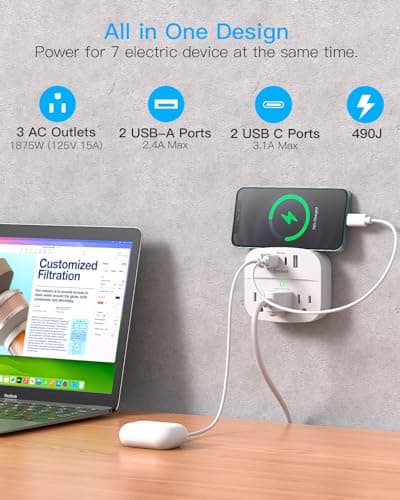 Miniatura de One Beat 2 Pack Multi Plug Outlet Splitter with USB,Surge Protector Outlet Extender with 3 Wall Outlets 4 USB Wall Charger(2 USB C),490 J, ETL Listed,Small Outlet Adapter Plug Exte 2