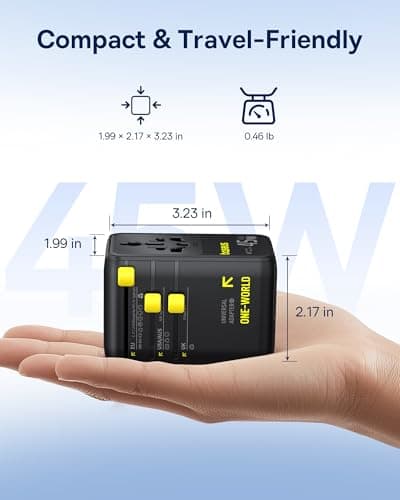 Baseus 45W European Travel Plug Adapter, 6-in-1 Universal Power Adapter with USB-C Retractable Cable, PD Fast Charging GaN International Travel Essentials for Over 200 Countries - 