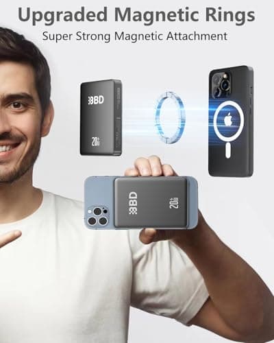 BBD Magsafe Portable Charger,10000mAh Magnetic Power Bank Fast Charging PD 20w with USB C Cable,Slim Magsafe Battery Pack Travel Essential,Wireless Power Bank for iphone 17/16/15/1