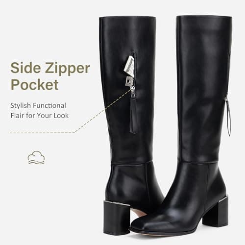 Vepose Women's Black Knee High Square Toe Heeled Boots, Size 7, 9572 thumbnail 4