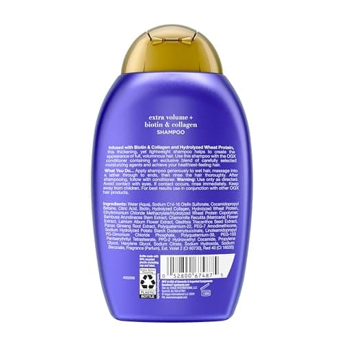 Shampoo OGX Grosor y Volumen + Biotina Colágeno (Fuerza Extra) para Cabello Fino, 13 Fl Oz