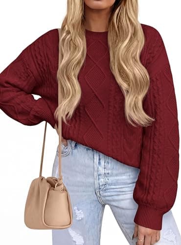 PRETTYGARDEN Women's Crewneck Cable Knit Sweater Pullover Tops | Soft Luxury,Long Sleeve Sweaters,Chunky Texture,2026 Fall Outfits,Warm Layering,Daily Wear,Work Holiday,Winter Going out Top