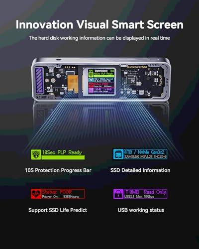 DOCKCASE Explorer Edition M.2 NVMe SSD Enclosure,Support 10s PLP Prevents Write Data Loss,USB 3.2 Gen 2 Type-C (10 Gbps), fits NVMe PCIe,Size 2230/2242/2260/2280,Support M-Key B+M  thumbnail 2