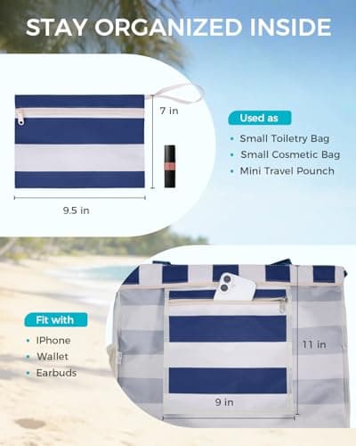 Miniatura de Bolsa Tote WANDF Antiarena para Playa y Piscina con Cierre (Azul Marino) 6