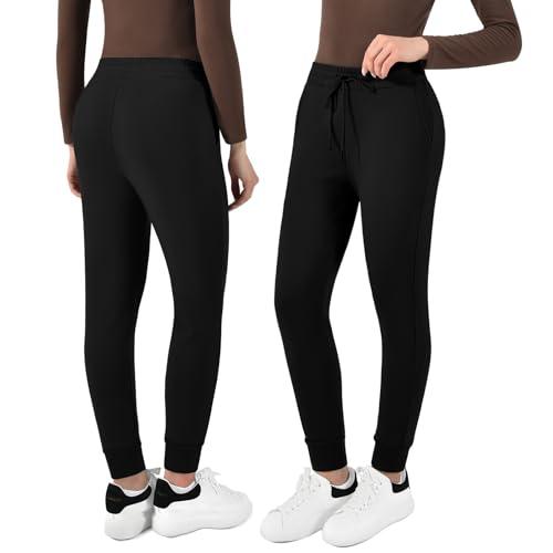 Miniatura de Walifrey Fleece Lined Joggers for Women with Pocket, Women's Warm Sweatpants for Winter Hiking Jogging and Workout,1 Pack Black M 2