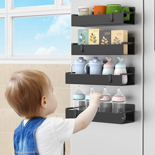 HuggieGems 4 Pack Magnetic Spice Rack Organizer for Refrigerator and Oven, Black Fridge Organizers and Storage for Kitchen thumbnail 7