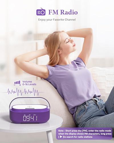 COLSUR Bluetooth Speaker Alarm Clock with Wireless Charger, FM Radio, Adjustable LED Night Light, 6 in 1 Bedroom Portable Speaker 2500mAh, Phone Stand for Bedside, Home, Office, Gi thumbnail 3