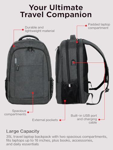 Lenovo B325 Laptop Backpack, Grey, 17-Inch, Water-Resistant Travel Backpack with External USB Port, Anti-Theft Design, Luggage Strap, for Men & Women, Perfect for Work, School, and thumbnail 7