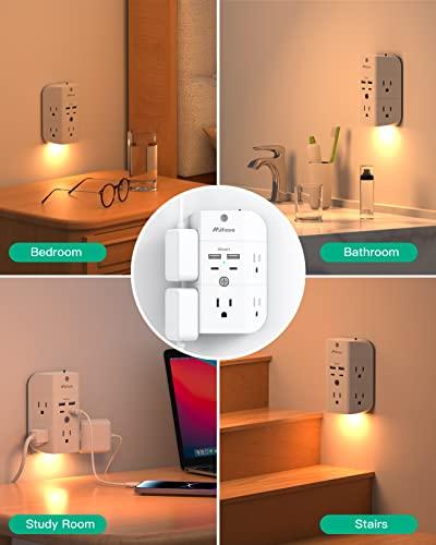 Extensor Multicontacto con Supresor de Picos y Luz Nocturna - 5 Salidas AC y 4 Puertos USB (2 USB-C)