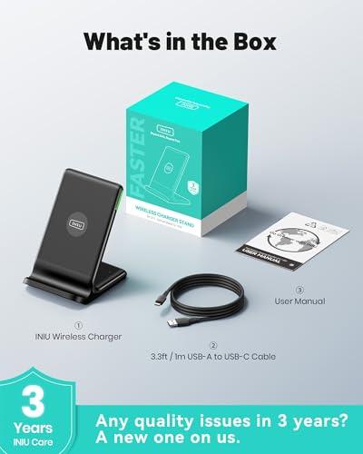 Cargador Inalámbrico INIU 15W Qi: Carga Rápida con Luz Adaptativa Amigable con el Sueño