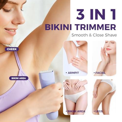 Ufree 3-in-1 Women's Electric Razor with Ceramic Blades, IPX7 Waterproof Bikini Trimmer for Women, Pubic Hair Trimmer, Cordless Rechargeable Shaver for Legs, Armpit, Valentine's Gi thumbnail 2