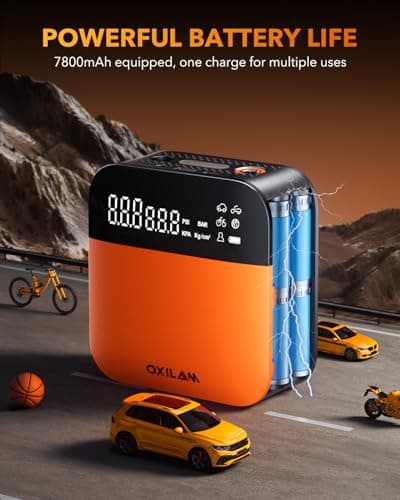 OXILAM C2 Tire Inflator Portable Air Compressor - 150PSI 4X Faster Air Pump for Car Tires with Tire Pressure Gauge, 12V Car Power Adapter, For Cars, Motorcycles, Bikes, Balls and M thumbnail 7