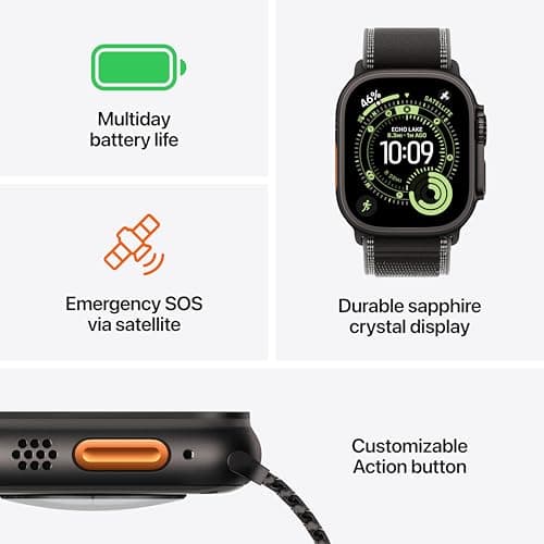 Apple Watch Ultra 3 [GPS + Cellular 49mm] Running & Multisport Smartwatch w/Rugged Titanium Case w/Anchor Blue Ocean Band. Satellite Communications, Advanced Health & Fitness Track