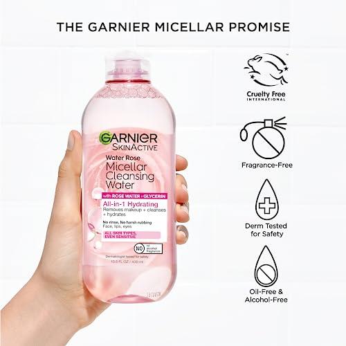 Garnier Micellar Water with Rose Water and Glycerin, Hydrating Facial Cleanser & Makeup Remover, For All Skin Types, Vegan, Cruelty Free, 13.5 Fl Oz (400mL), 1 Count thumbnail 6