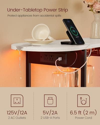VASAGLE Bar Cabinets for Home, LED Coffee Bar with Power Outlets, Home Mini Bar for Liquor, Freestanding Wine Rack with Glass Holder, Kitchen, Dining Room, Rustic White ULWR007W01 thumbnail 5