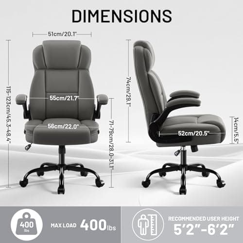AreShark Ergonomic Office Chair with High Back Headrest,PU Leather Executive Desk Chair Padded Flip-Up Armrests,Lumbar Support,Swivel Computer Chair for Home Office & Gaming,Gray thumbnail 3