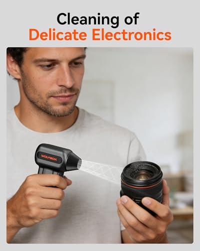 WOLFBOX MF60 Compressed Air Duster-110000RPM Super Power Electric Air Duster, 3-Speed Adjustable Rechargeable Cordless Air Blower with Fast Charging for PC Keyboard Cleaning, Car,  thumbnail 6