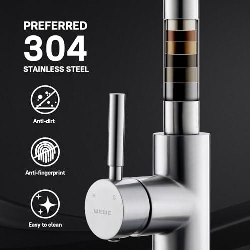 WEWE Single Handle High Arc Brushed Nickel Pull Out Kitchen Faucet,Single Level Stainless Steel Kitchen Sink Faucets with Pull Down Sprayer,Suitable for Laundry Rv Bar thumbnail 5