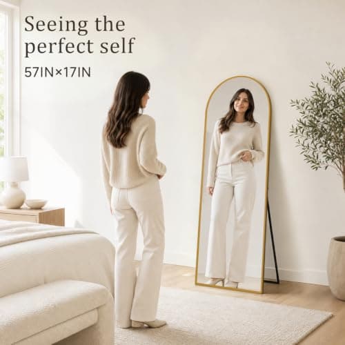 NBGV 57"x17" Floor Mirror Full Length, Arched Full Length Mirror with Stand, Full Body Mirrors for Bedroom Living Room or Cloakroom Black thumbnail 5