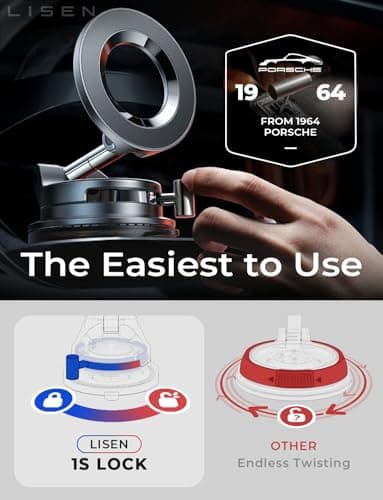 LISEN for Magsafe Car Mount, Magnetic Phone Holders for Your Car Vacuum, Phone Mount for Car Accessories for Women Men Jeep BMW, Suction Phone Holder Gifts Kits, for iPhone 17 Pro  thumbnail 5