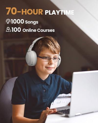 acer Wireless Bluetooth Headphones, 70 Hours Playtime, Foldable Over-Ear Headphones with 40mm Drivers, Memory Foam Earpads, Multipoint Bluetooth 6.0 for Travel, Home, Office, White thumbnail 3