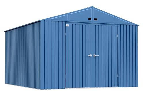 Arrow Shed Elite 10' x 14' Tall Outdoor Steel Storage Shed with High Gable and Lockable Doors Storage Building, Blue Grey