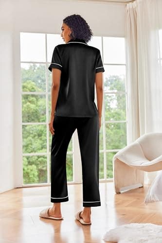Miniatura de Set de Pijama Ekouaer de Satín de Seda para Mujer 5