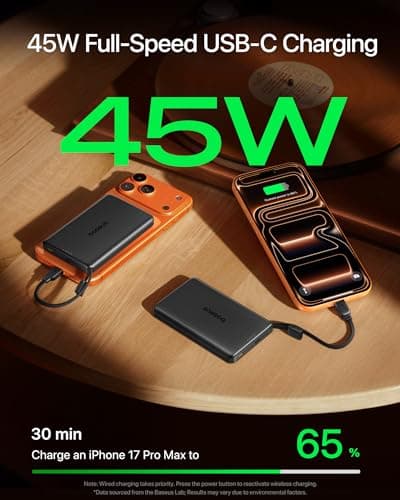 ¡Baseus Picogo AM52 MagSafe: Power Bank 10,000mAh con Carga Rápida Qi2.2 25W y Cable USB-C 45W Integrado!
