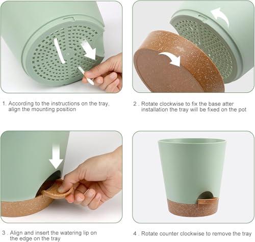 Miniatura de Macetas YNNICO Autorriego con Drenaje y Platos, 6 Tamaños (Verde+Café) 3