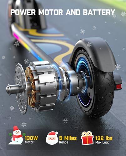 FanttikRide C9 Pro Kids Electric Scooter Ages 8-12, Colorful Rainbow Lights, E-Scooter for Kids 3.9-5.2 ft, 132 lbs, 5 Miles Range, Up to 40 min Ride Time, 5/8/10 MPH, 3 Adjustable