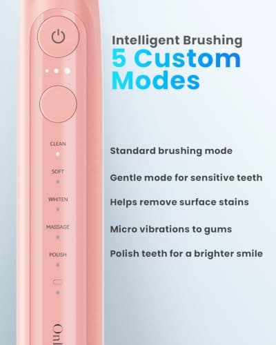 Onlyone Electric Toothbrush for Adults, Rechargeable Electric Toothbrush with 8 Brush Heads, Travel Case, Charging Base & Wireless Charging - 5 Modes with Smart Timer, Pink thumbnail 3